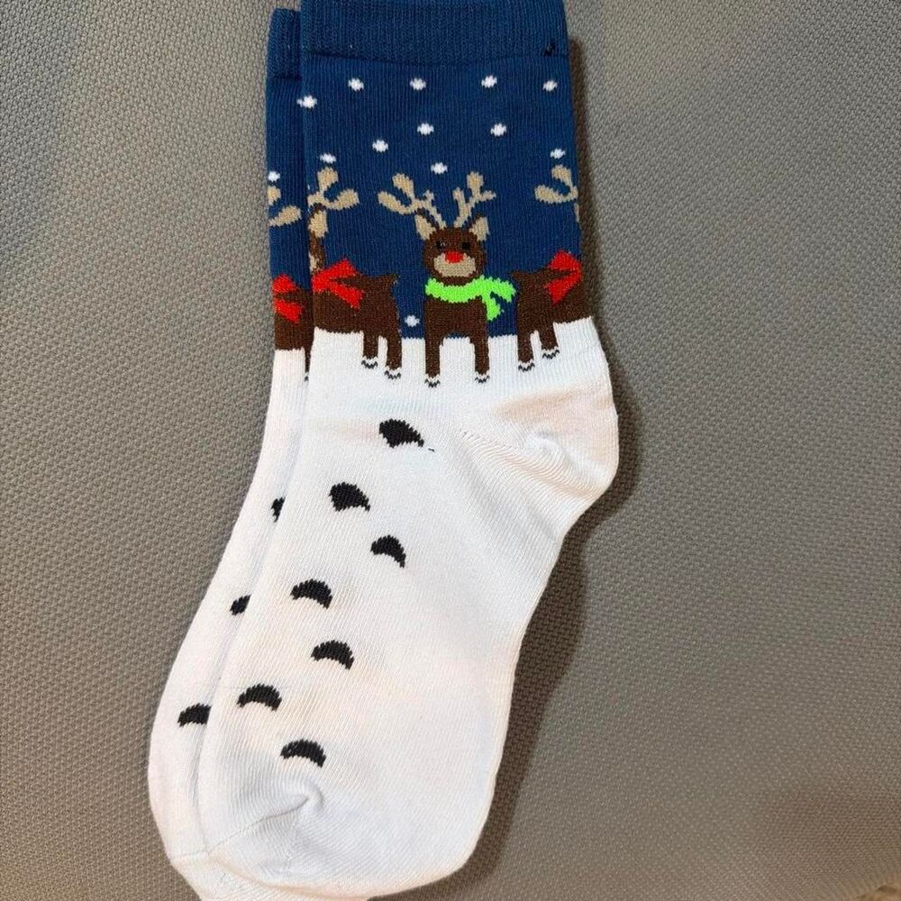 Women's Socks- Reindeer White/Blue